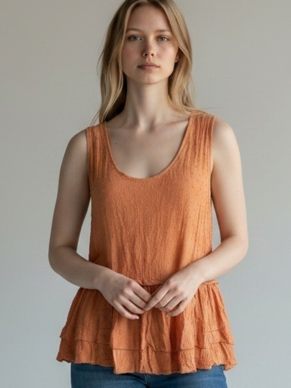 Vine & Love Sleeveless Peplum Top in Orange